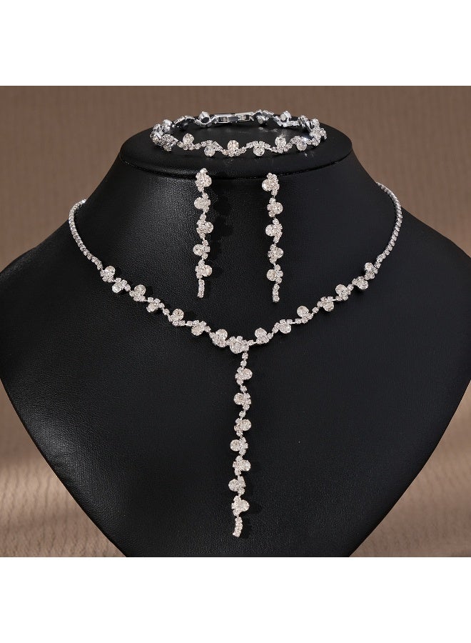 مجموعة مجوهرات عروسة بالراينستون قلادة شكل Y وقراطير وسوار للنساء لحفلات الزفاف والاحتفالات - Image 1